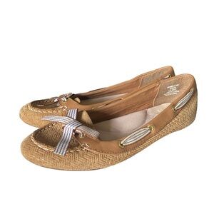 Sperry Tan Suede Leather Flats Bow Memory Foam